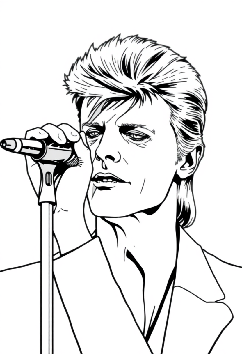 David Bowie Performing coloring page, free printable