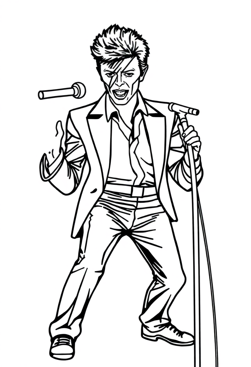 David Bowie Performing coloring page, free printable