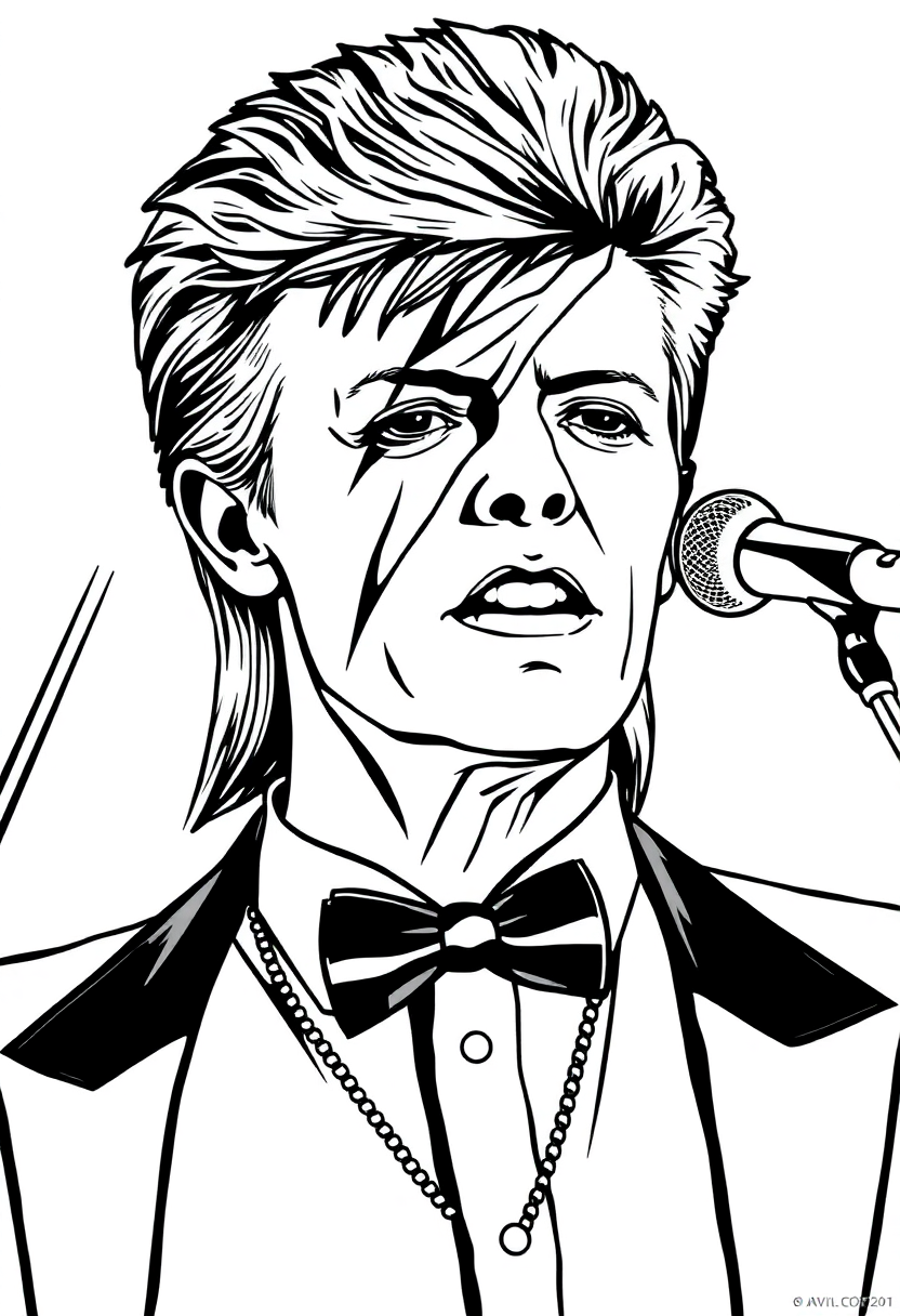 David Bowie Performing coloring page, free printable