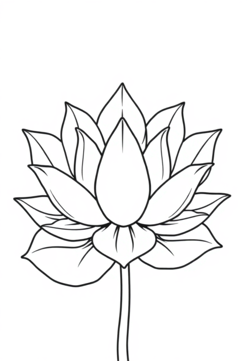 Decorative lotus flower coloring page with zentangle patterns, mandala details, and bold outlines for printing