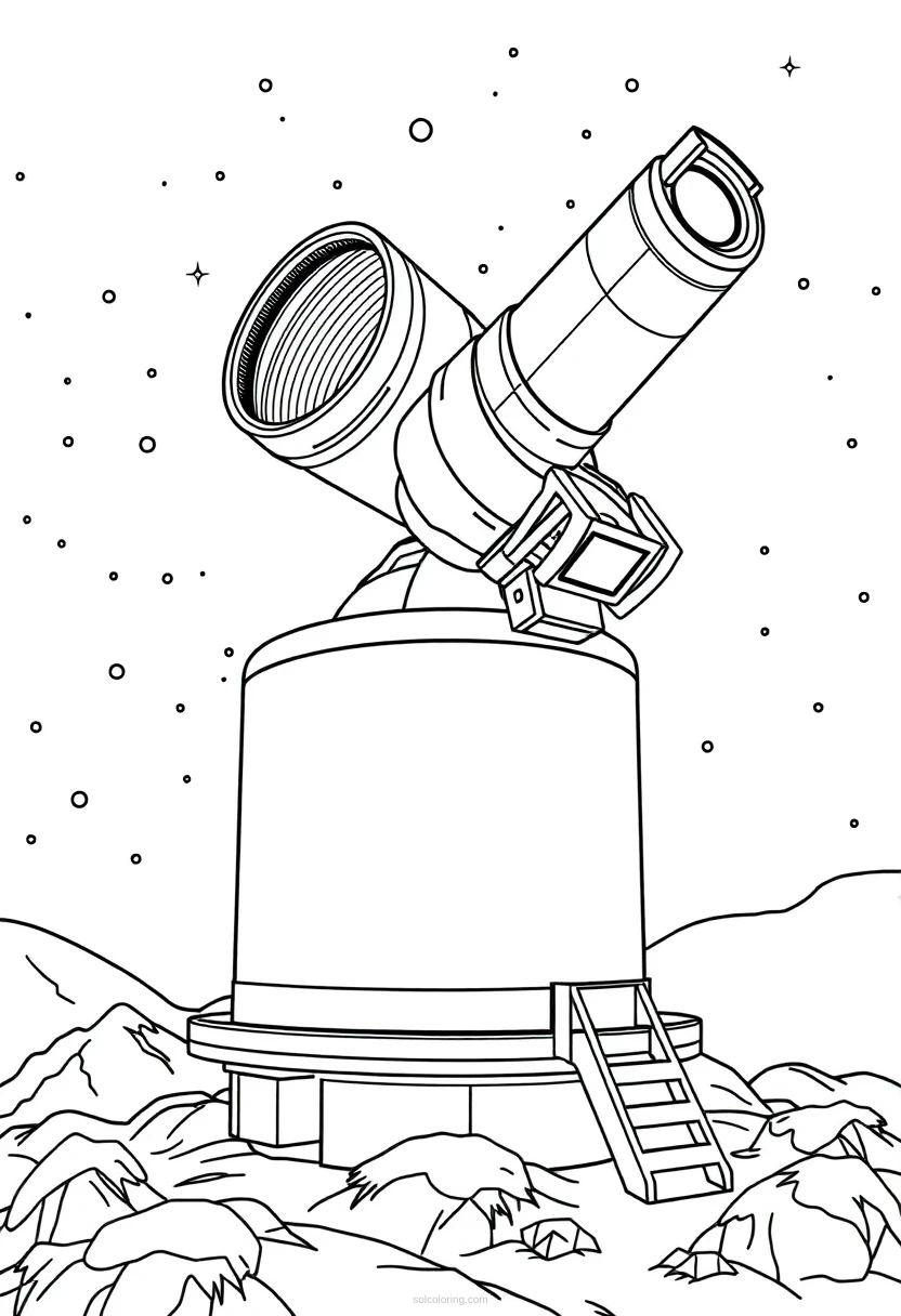 Deep Space Observatory Telescope coloring page for kids