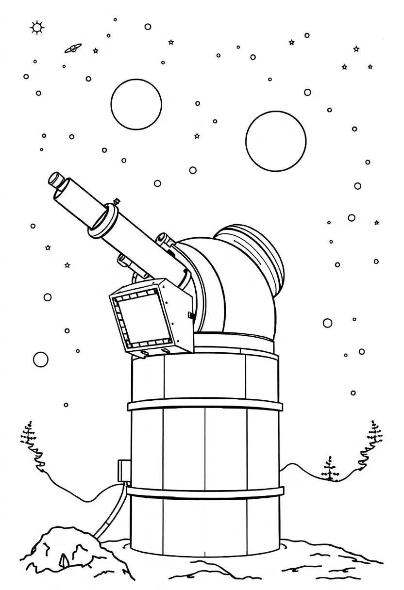 Deep Space Observatory Telescope coloring page, free printable