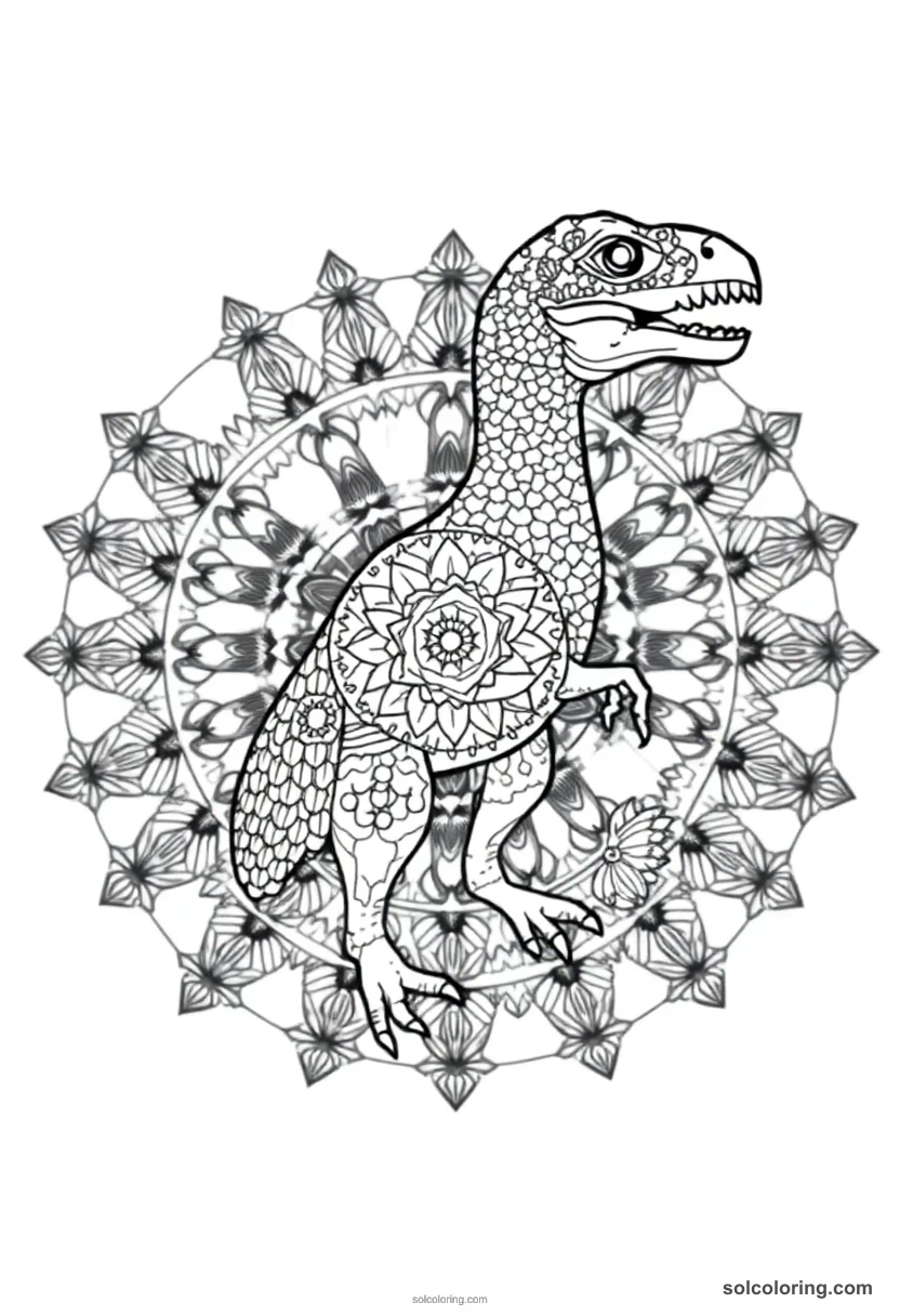 Mandala Deinonychus mandala coloring page for kids