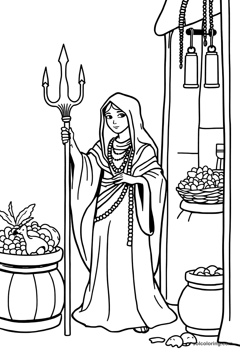 Simple Delilah disguising herself to trick the merchants coloring page, free printable simple style