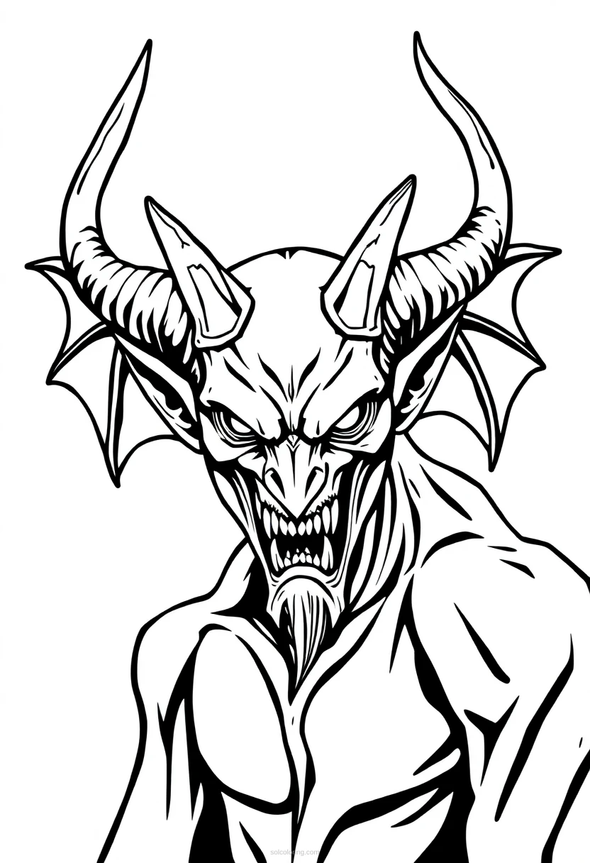 Demon with Horns coloring page for kids
