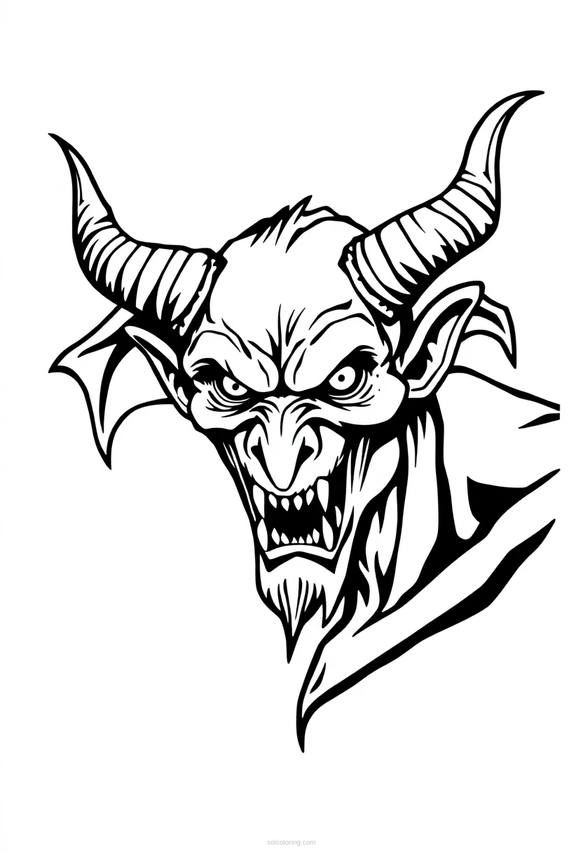 Demon with Horns coloring page for kids