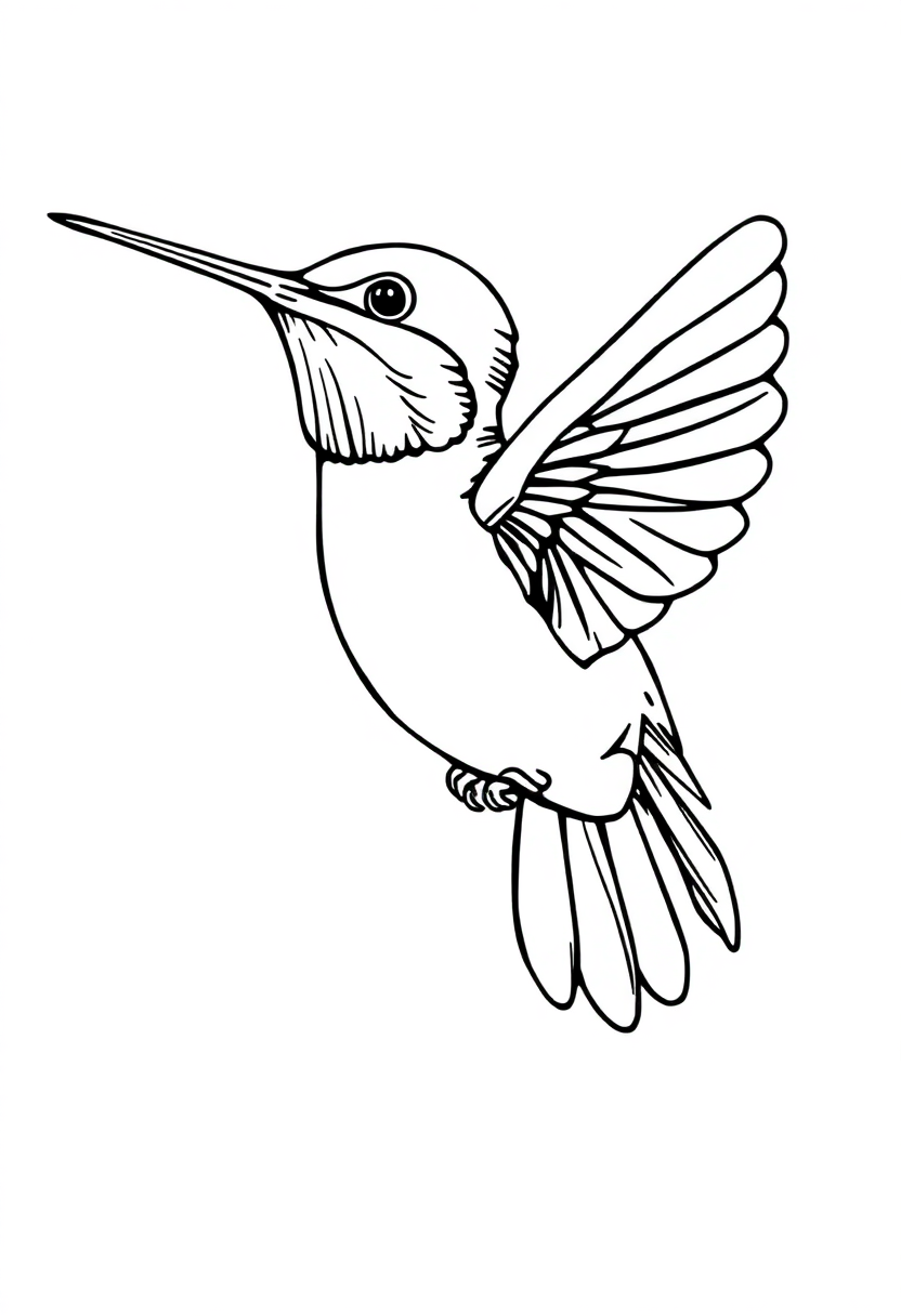Detailed Hummingbird in Flight coloring page, free printable