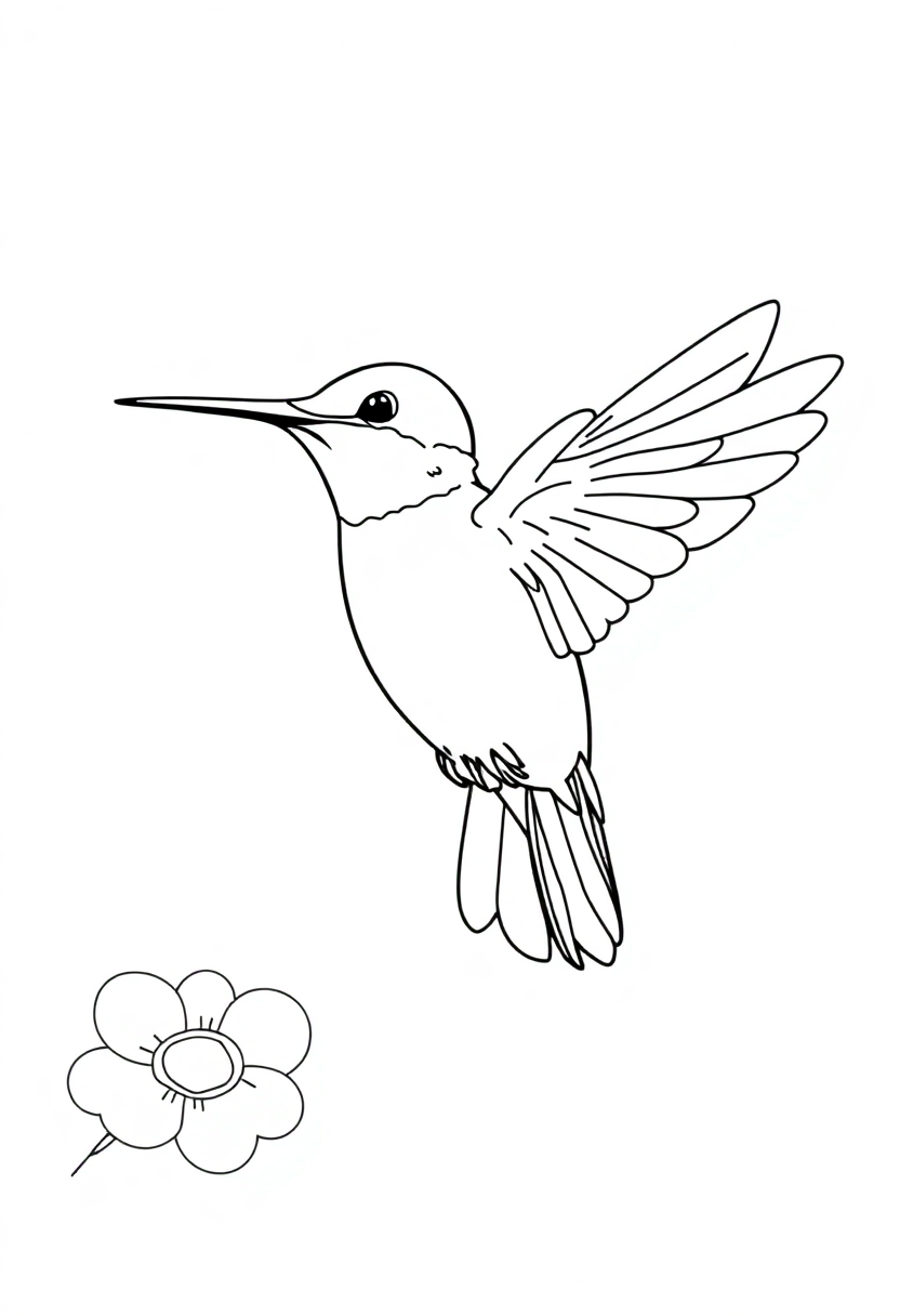 Detailed Hummingbird in Flight coloring page, free printable