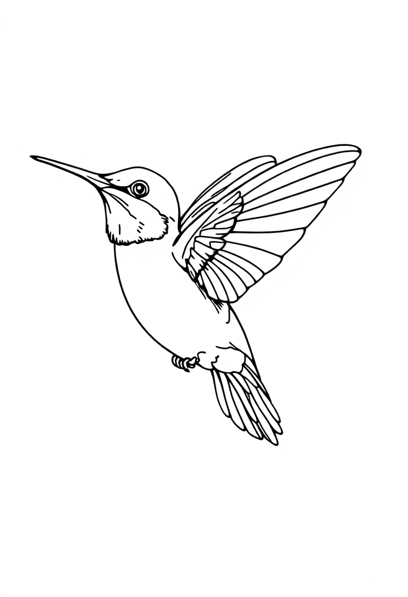 Detailed Hummingbird in Flight coloring page, free printable