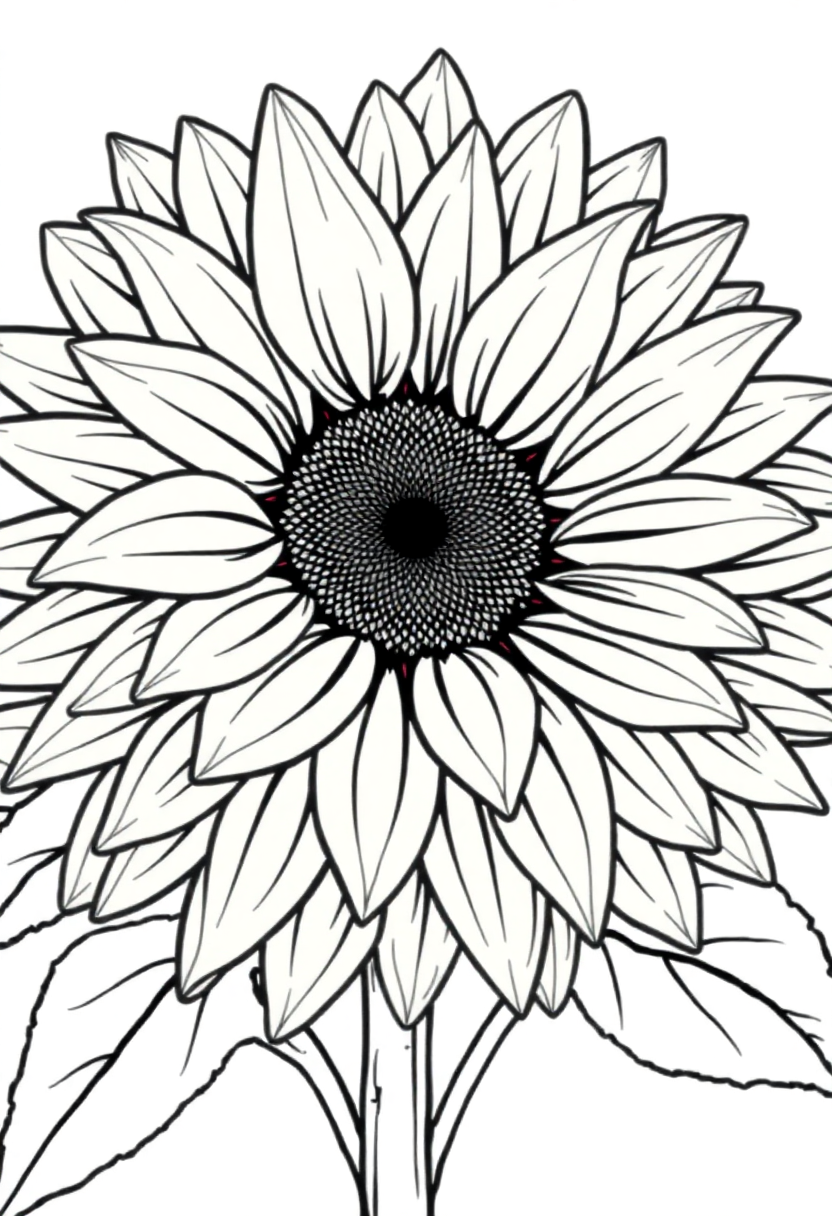 Detailed Sunflower Bloom coloring page, free printable