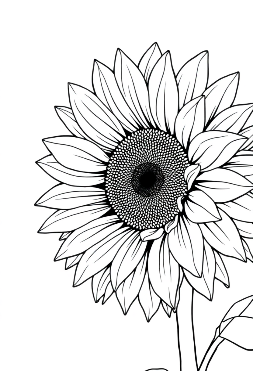Detailed Sunflower Bloom coloring page, free printable