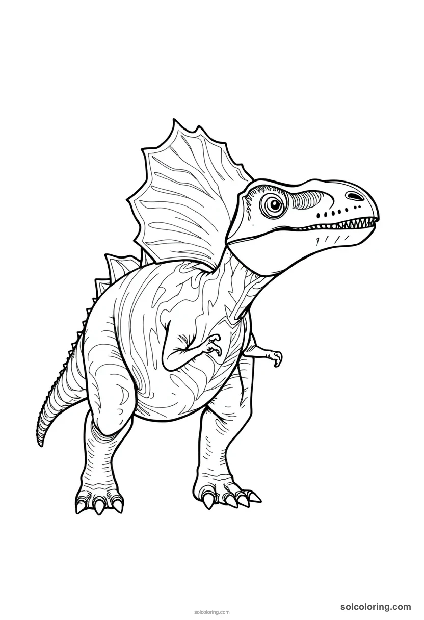 Dilophosaurus detailed coloring page for kids