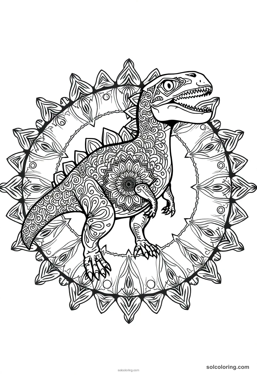 Mandala Dilophosaurus mandala coloring page for kids