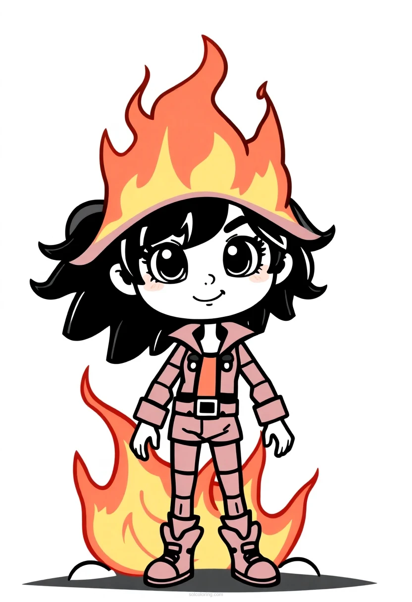 Disaster Girl Standing by Fire coloring page for kids