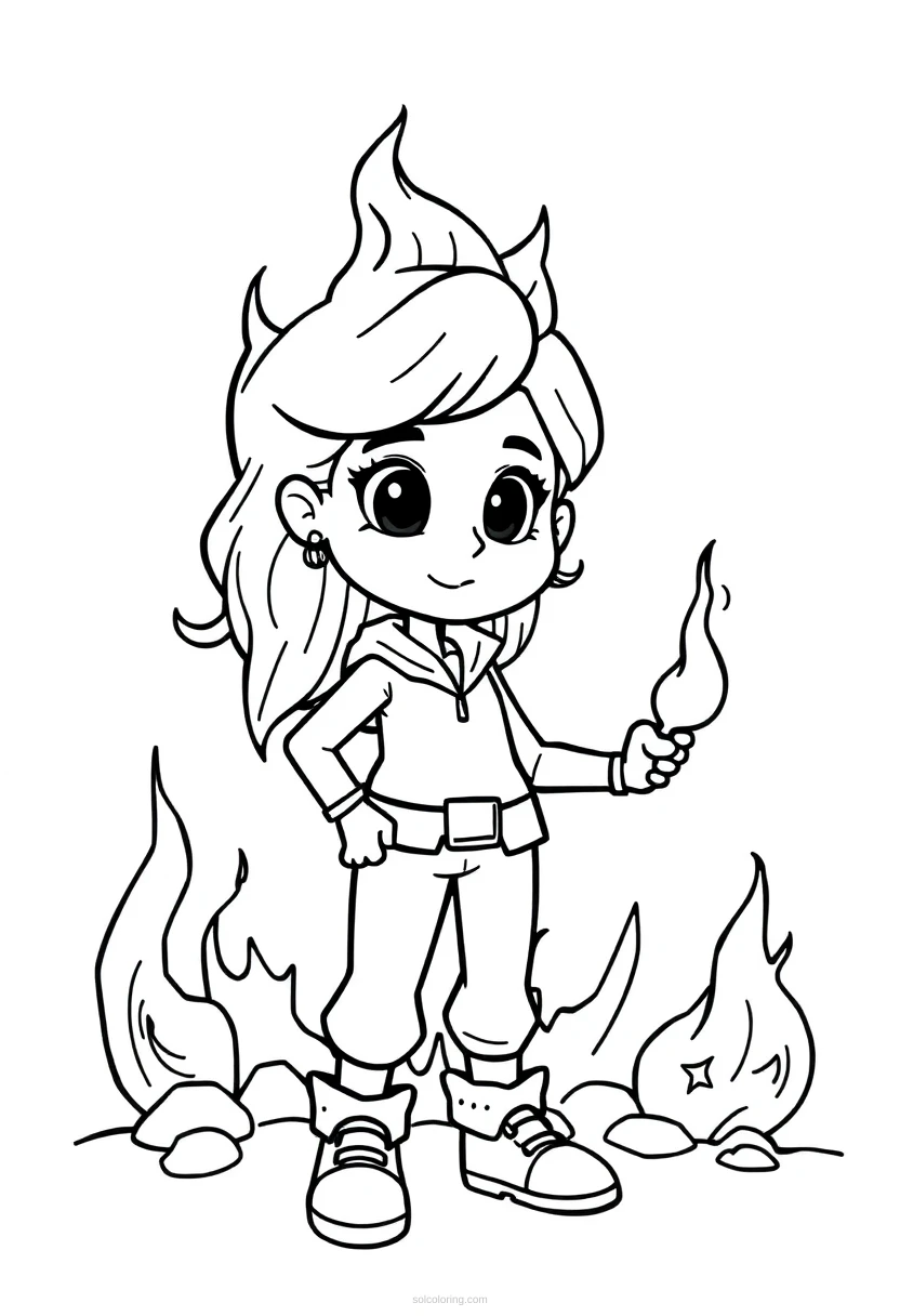 Disaster Girl Standing by Fire coloring page for kids