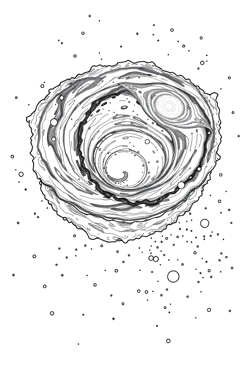 Distant Galaxy with Spiral Arms coloring page, free printable