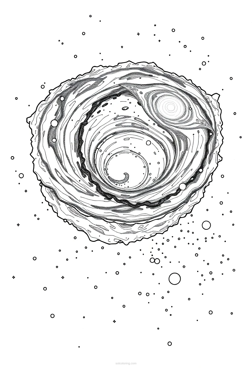 Distant Galaxy with Spiral Arms coloring page for kids