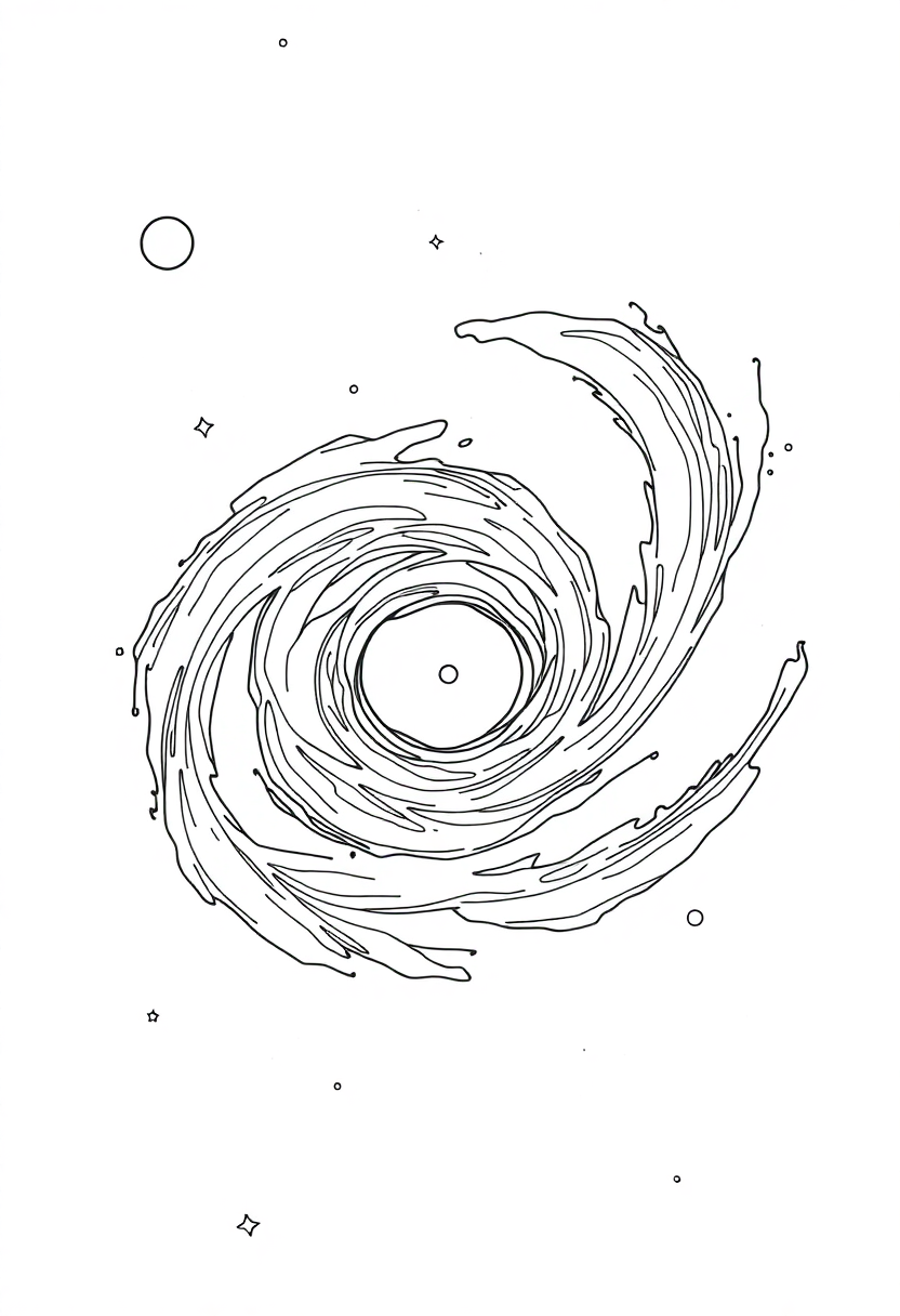 Distant Galaxy with Spiral Arms coloring page, free printable