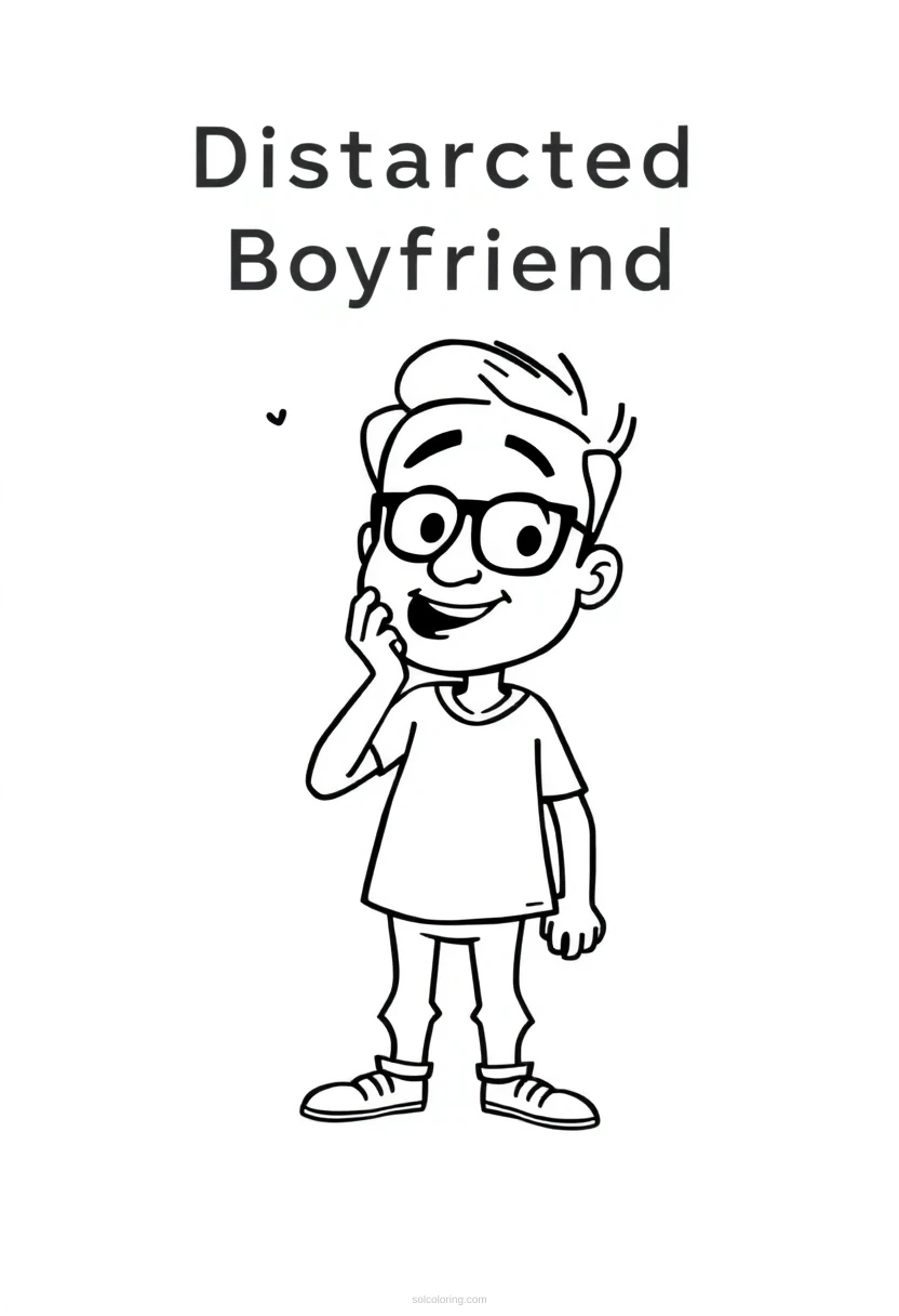 Distracted Boyfriend Meme Scene coloring page for kids
