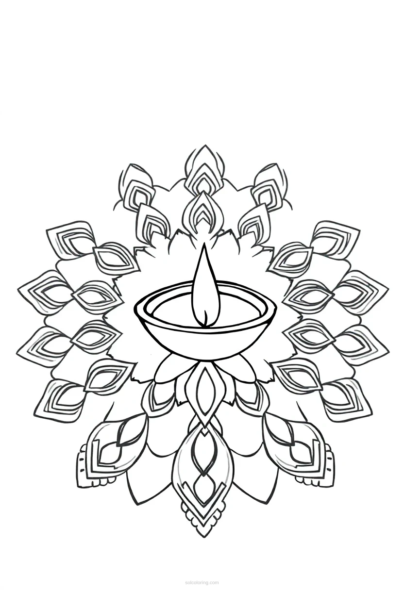 Diya Lamp Rangoli coloring page for kids