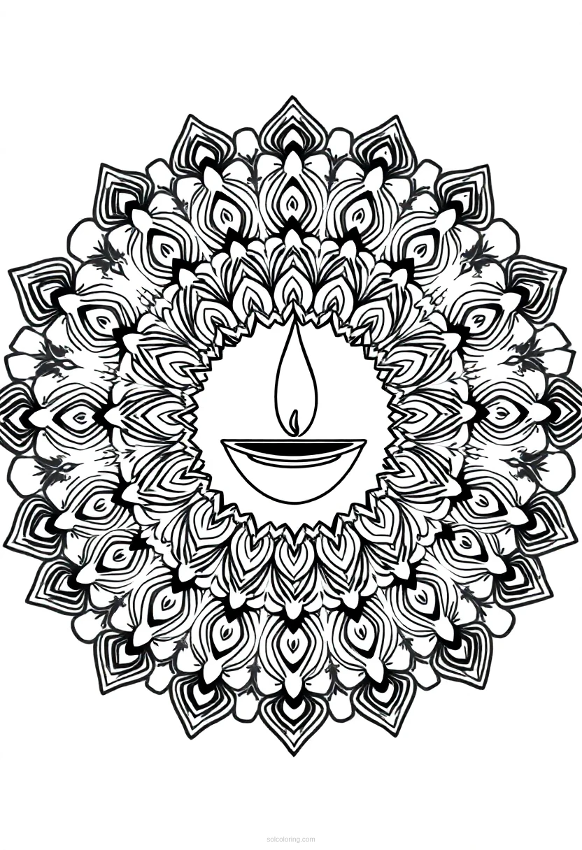 Diya Lamp Rangoli coloring page for kids