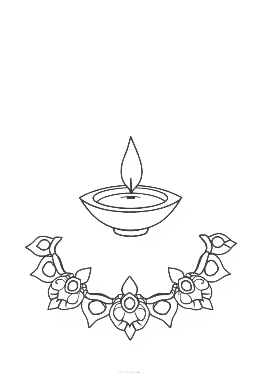 Diya Lamp Rangoli coloring page for kids