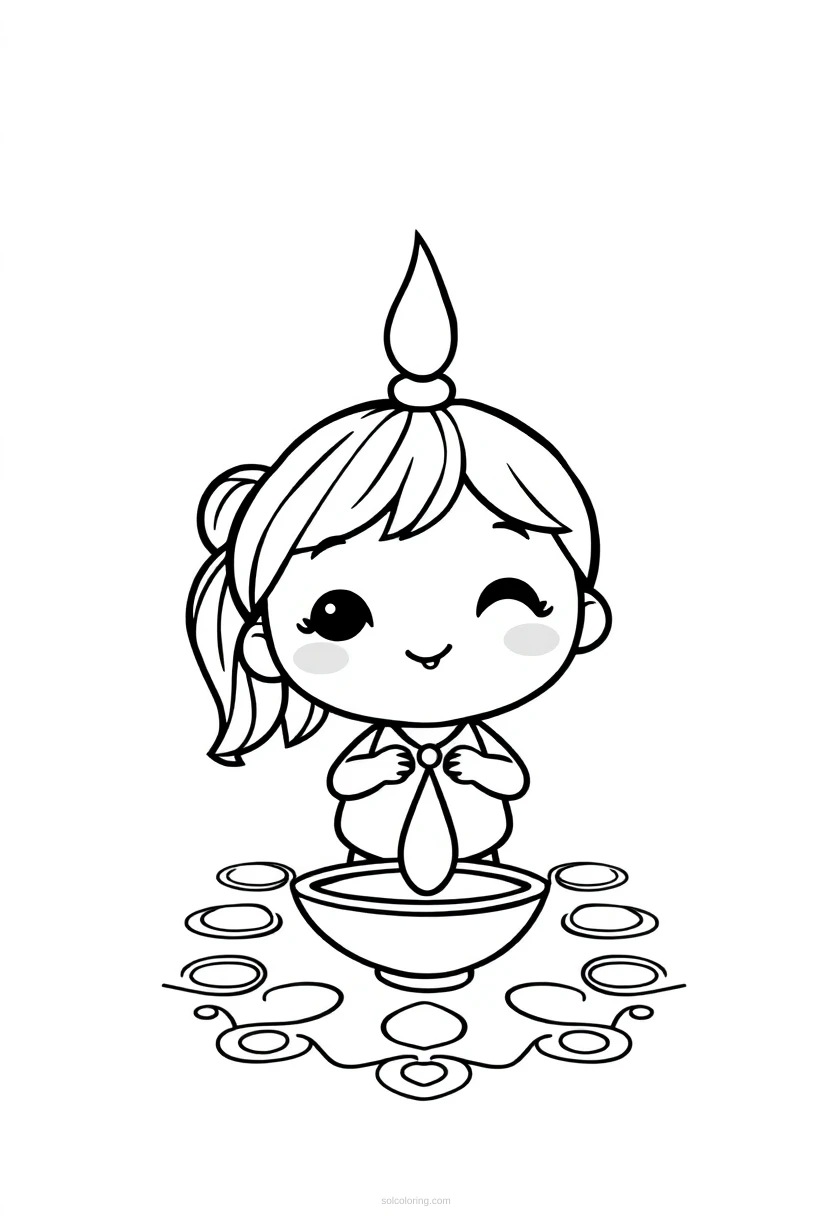 Diya Lamp Rangoli coloring page for kids