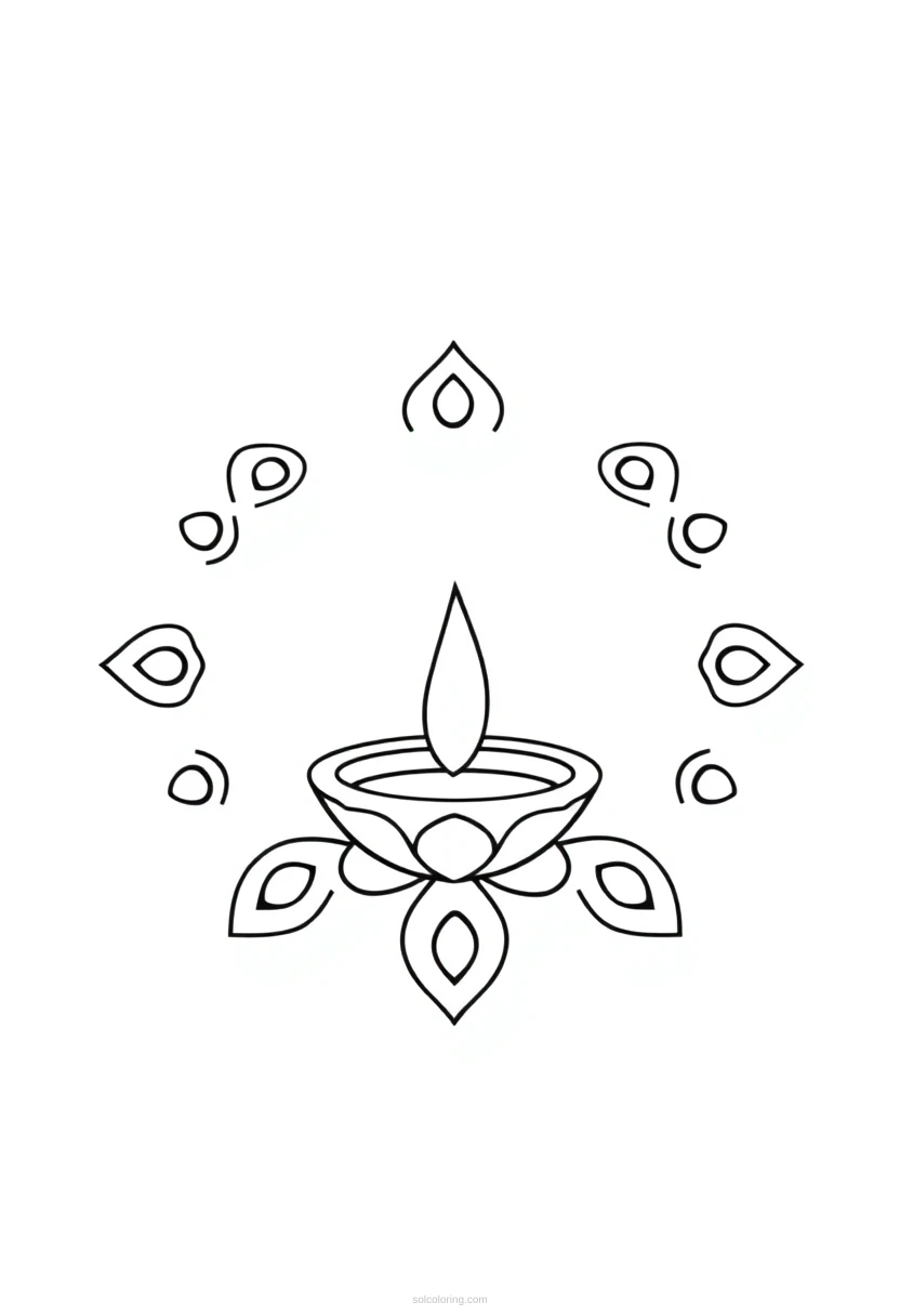Diya Lamp Rangoli coloring page for kids