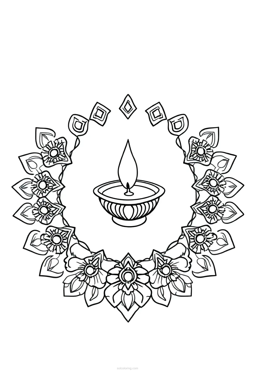 Diya Lamp Rangoli coloring page for kids