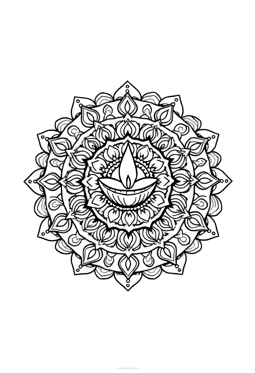Diya Lamp Rangoli coloring page for kids