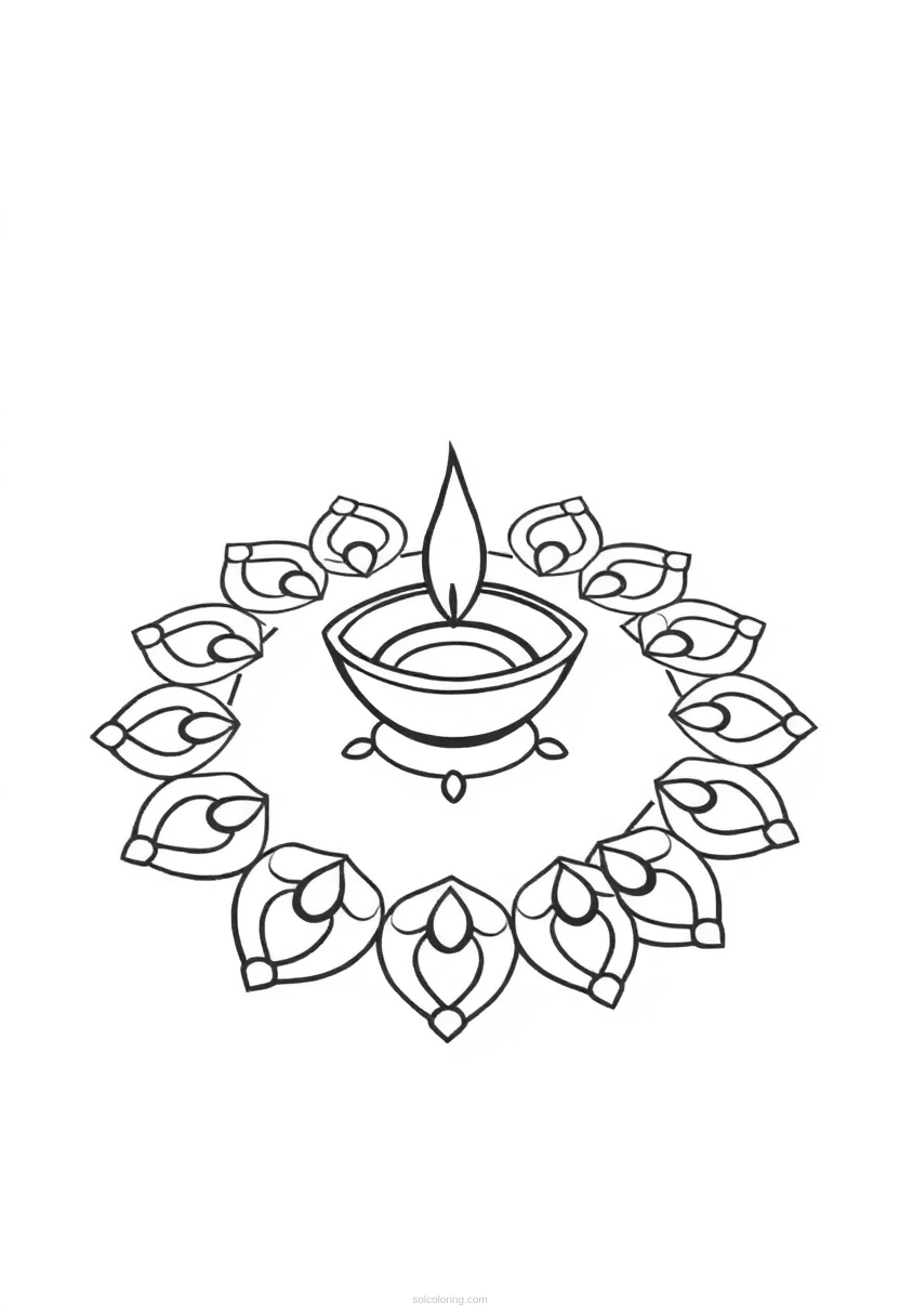 Diya Lamp Rangoli coloring page for kids