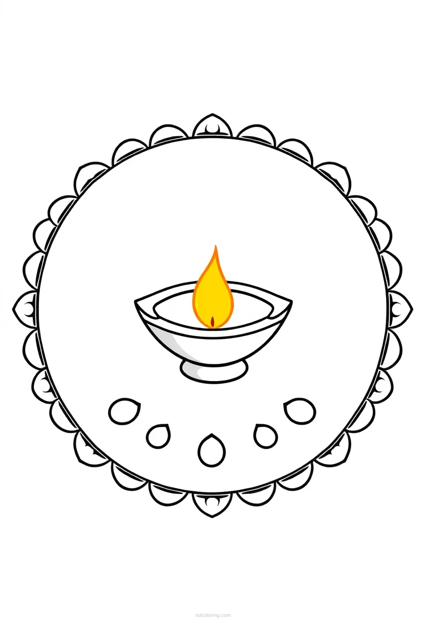 Diya Lamp Rangoli coloring page for kids