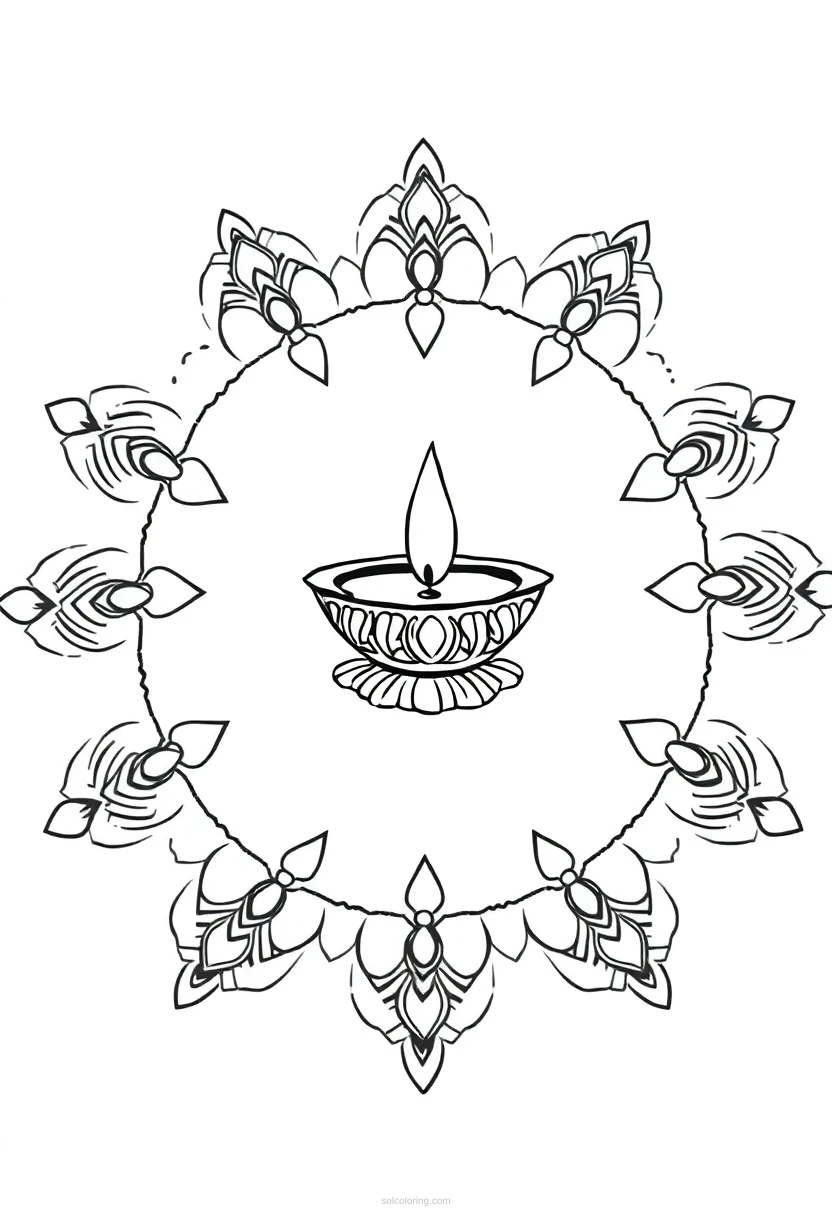 Diya Lamp Rangoli coloring page for kids