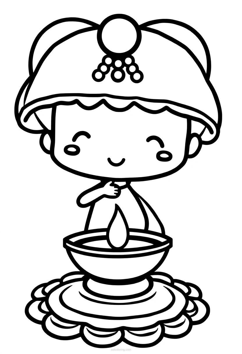 Diya Lamp Rangoli coloring page for kids