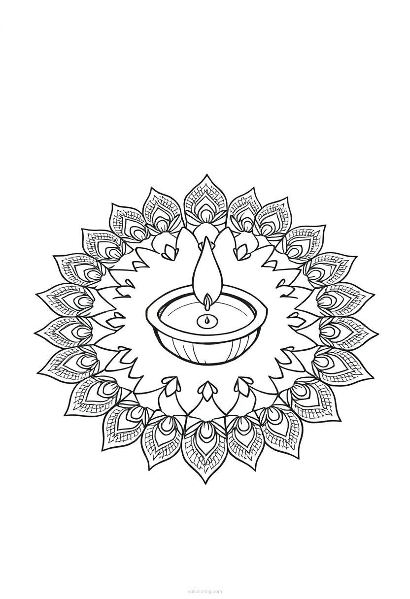 Diya Lamp Rangoli coloring page for kids