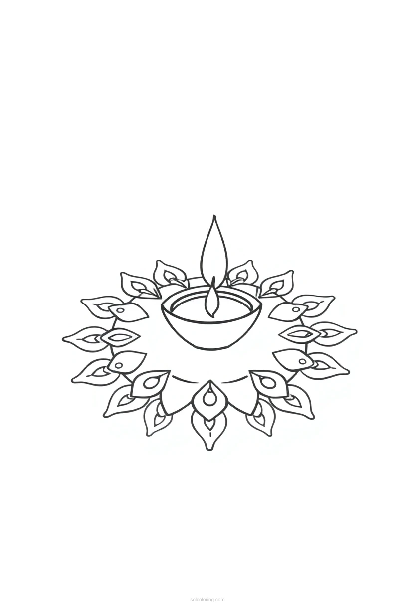 Diya Lamp Rangoli coloring page for kids