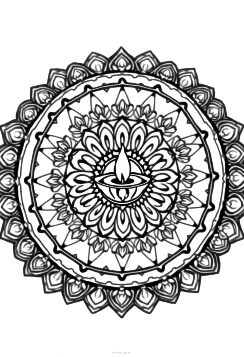 Diya Lamp Rangoli coloring page for kids