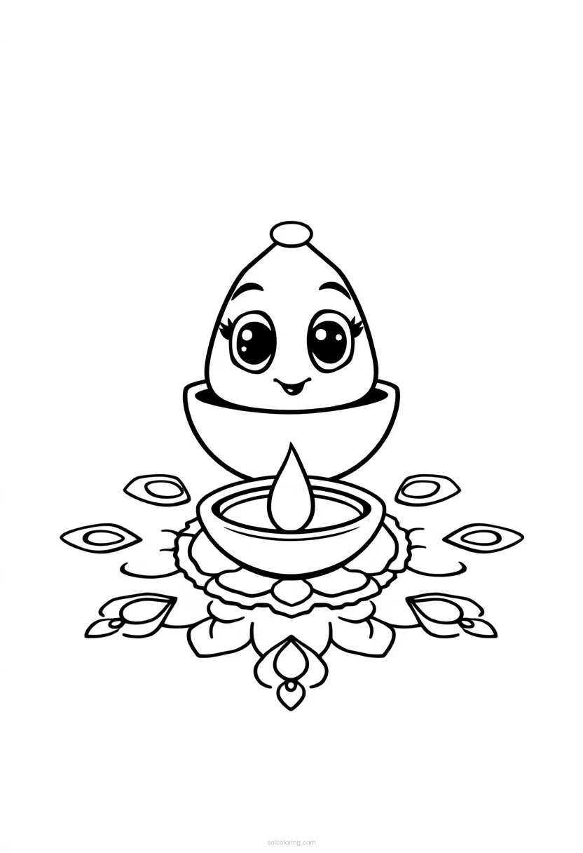 Diya Lamp Rangoli coloring page for kids