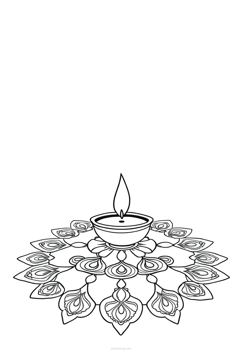 Diya Lamp Rangoli coloring page for kids