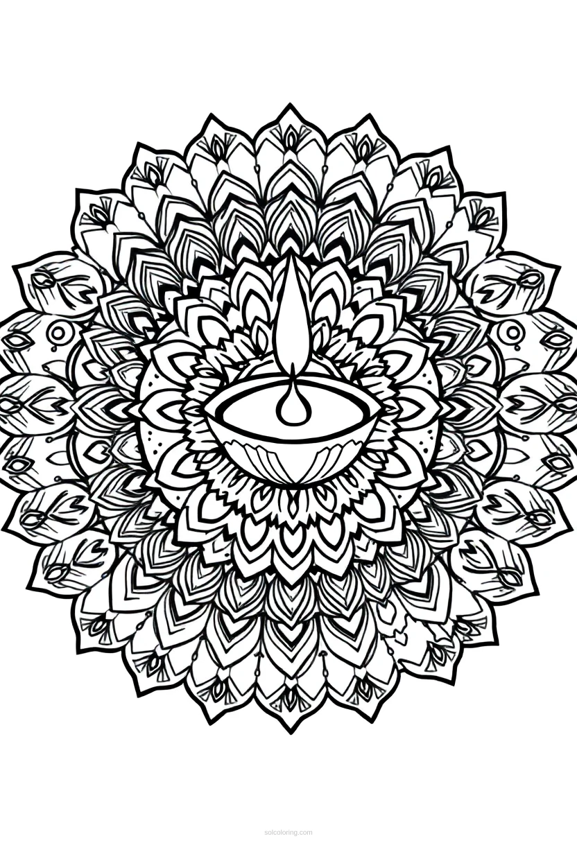 Diya Lamp Rangoli coloring page for kids