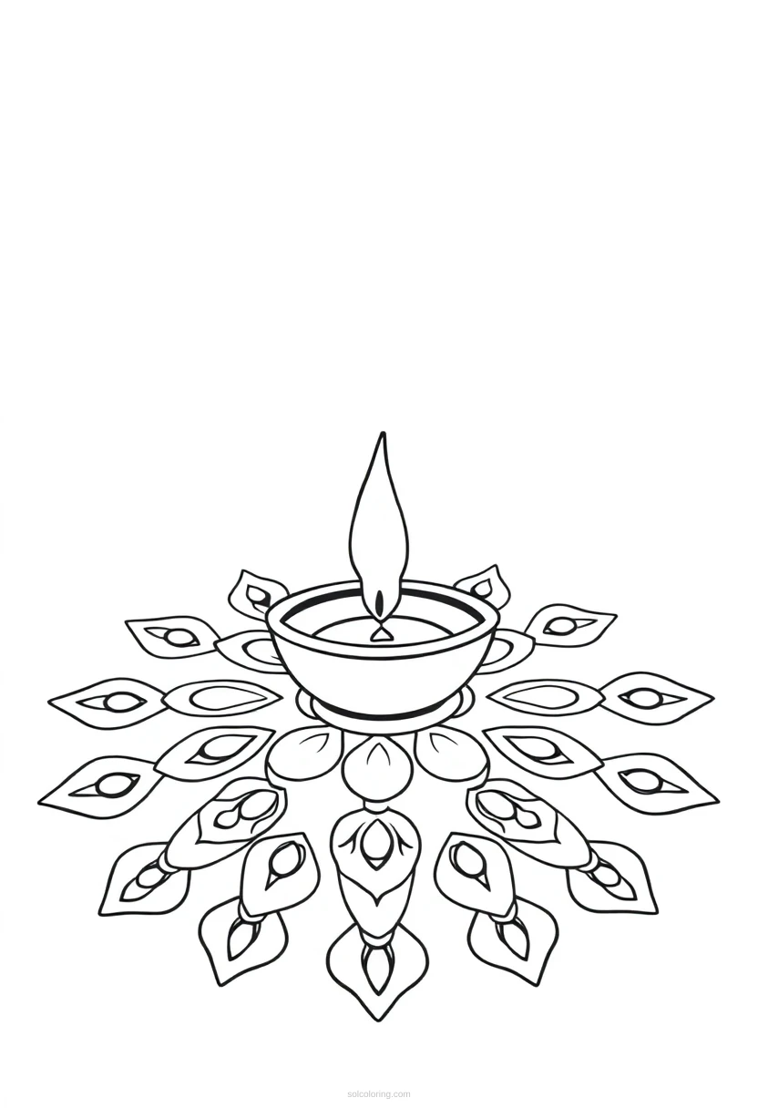 Diya Lamp Rangoli coloring page for kids