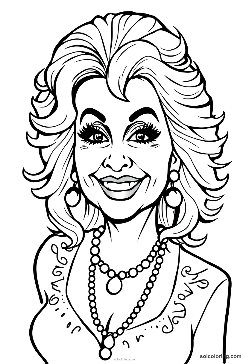 Caricature Dolly Parton caricature coloring page for kids
