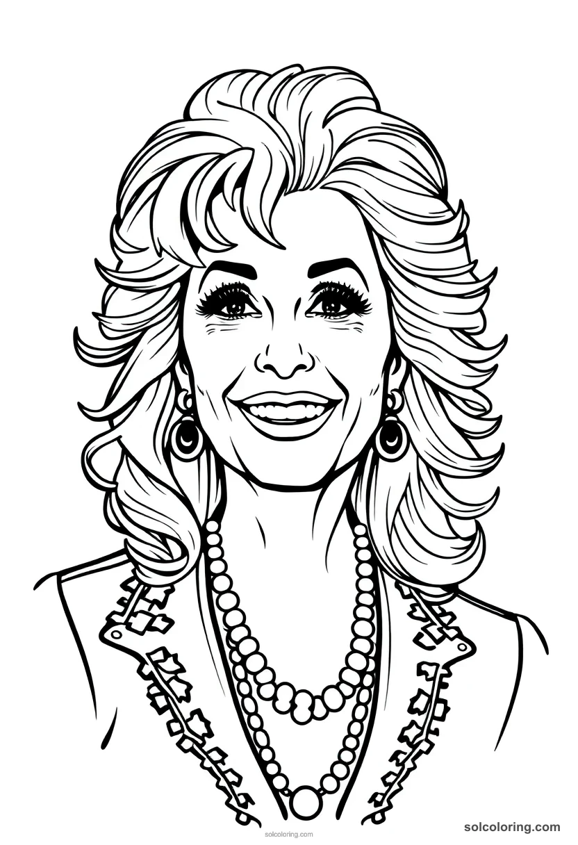 Illustrated Portrait Dolly Parton illustrated portrait coloring page for kids
