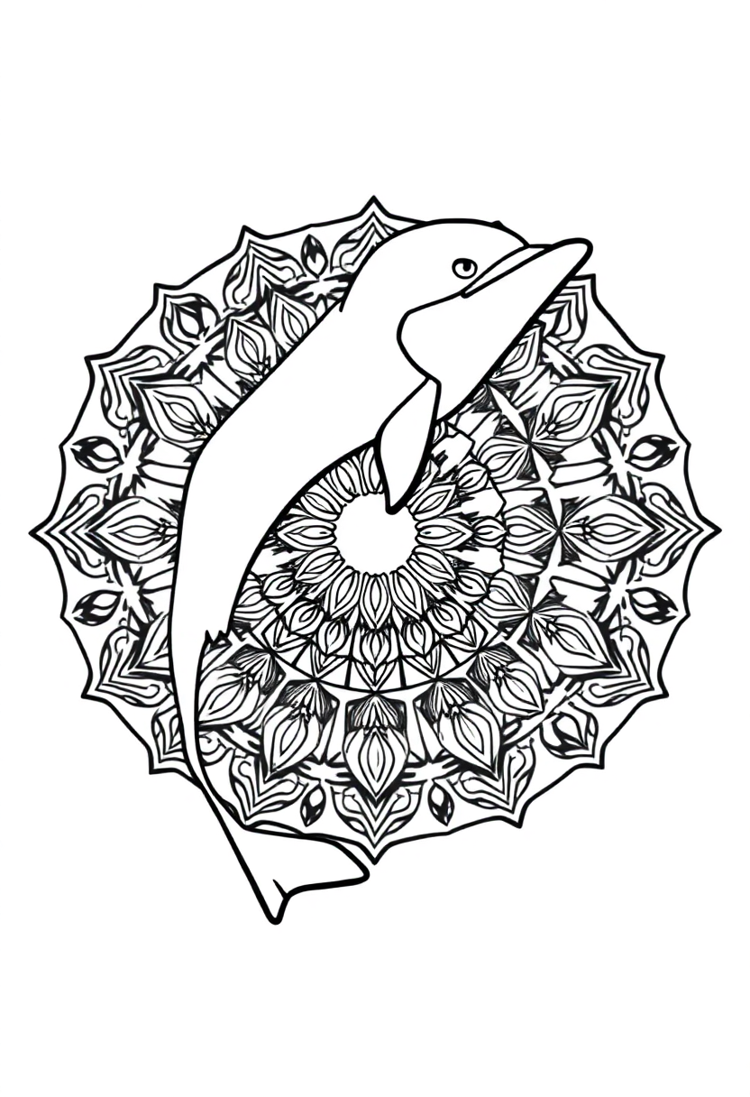 Dolphin coloring page, free printable standard style for kids and adults