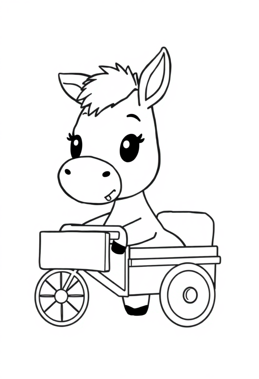 Donkey with Cart coloring page, free printable