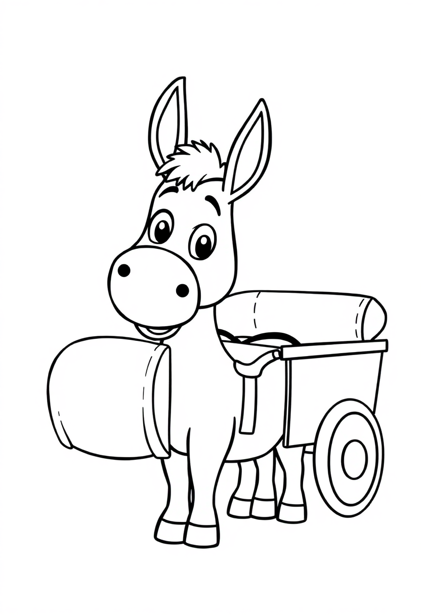 Donkey with Cart coloring page, free printable