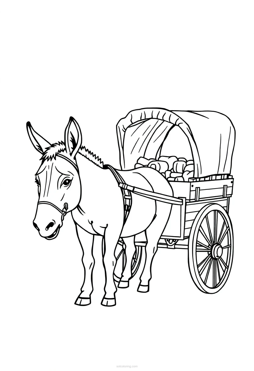 Donkey With Cart coloring page for kids