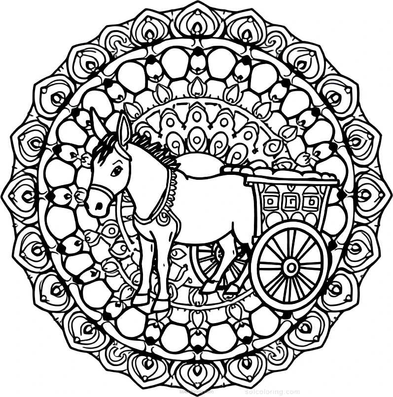 Donkey With Cart coloring page for kids