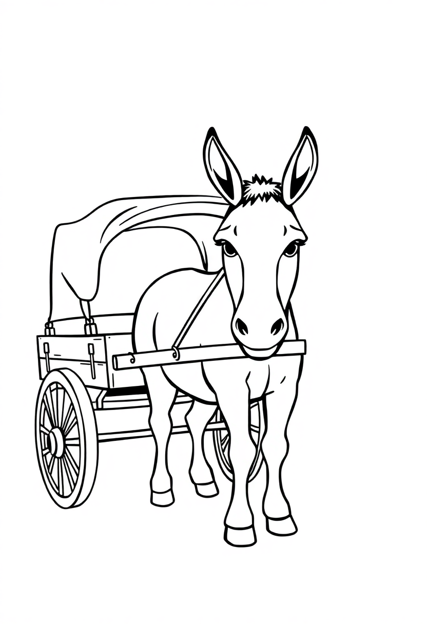 Donkey with Cart coloring page, free printable