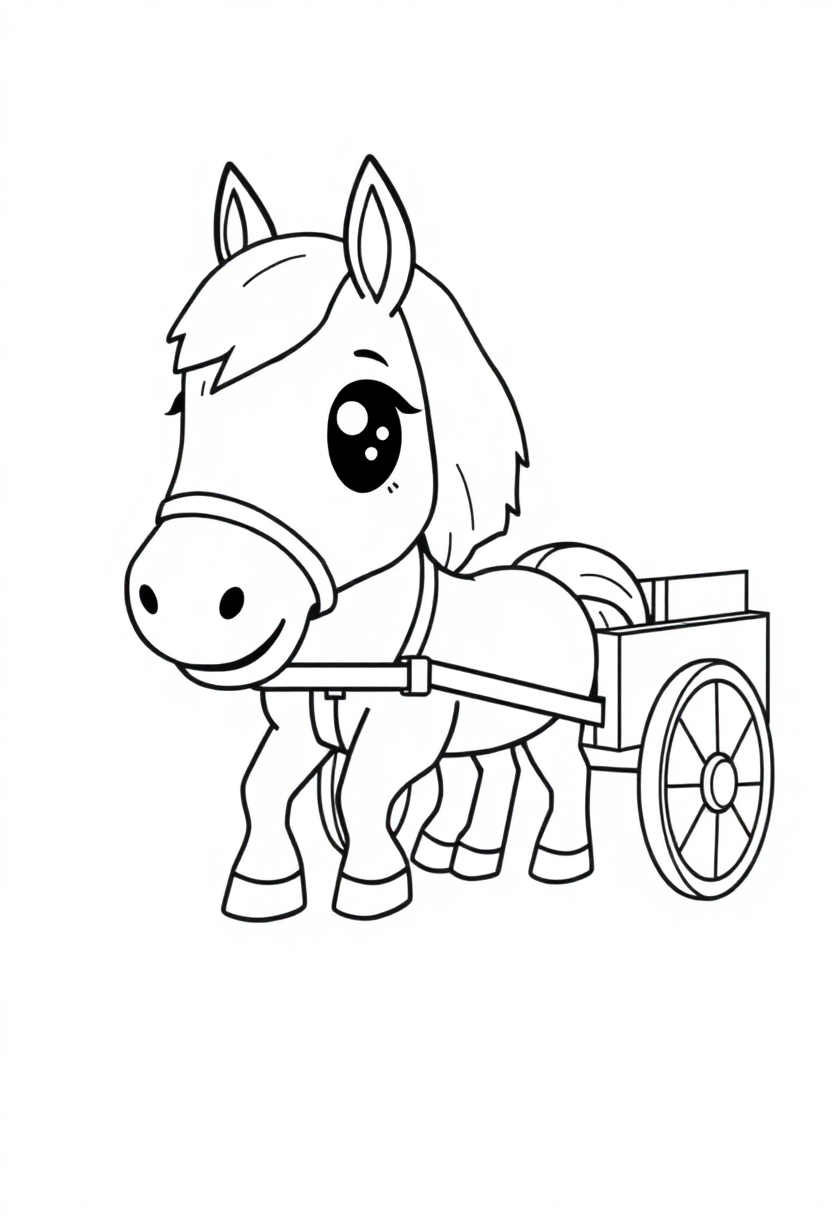 Draft Horse Pulling Cart coloring page, free printable